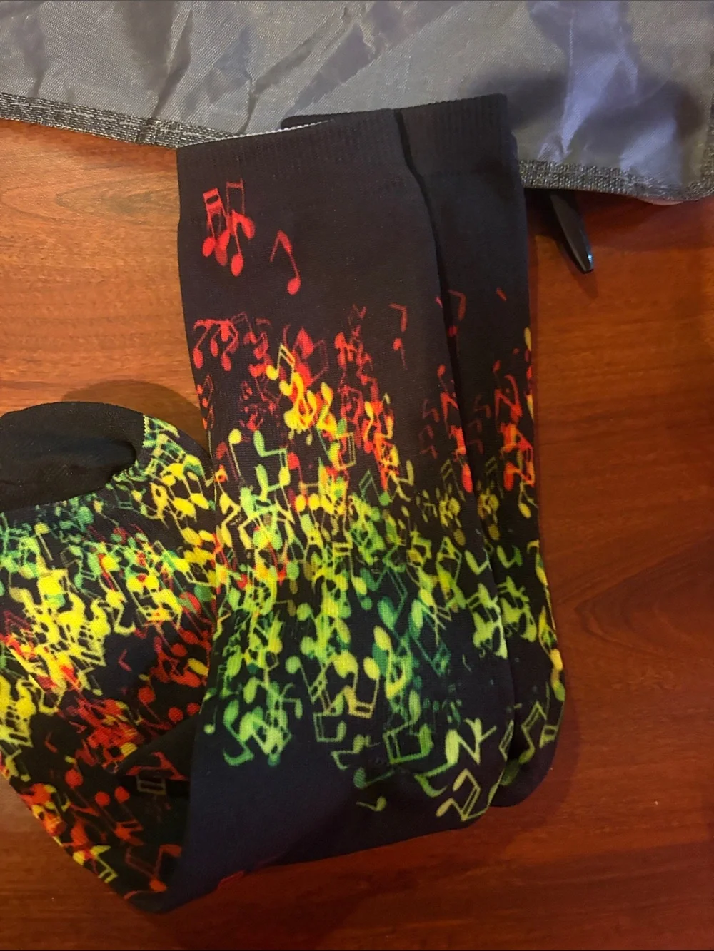 Pair of Patterned Crew Socks - Navy Horse Print & Black Neon Gradient